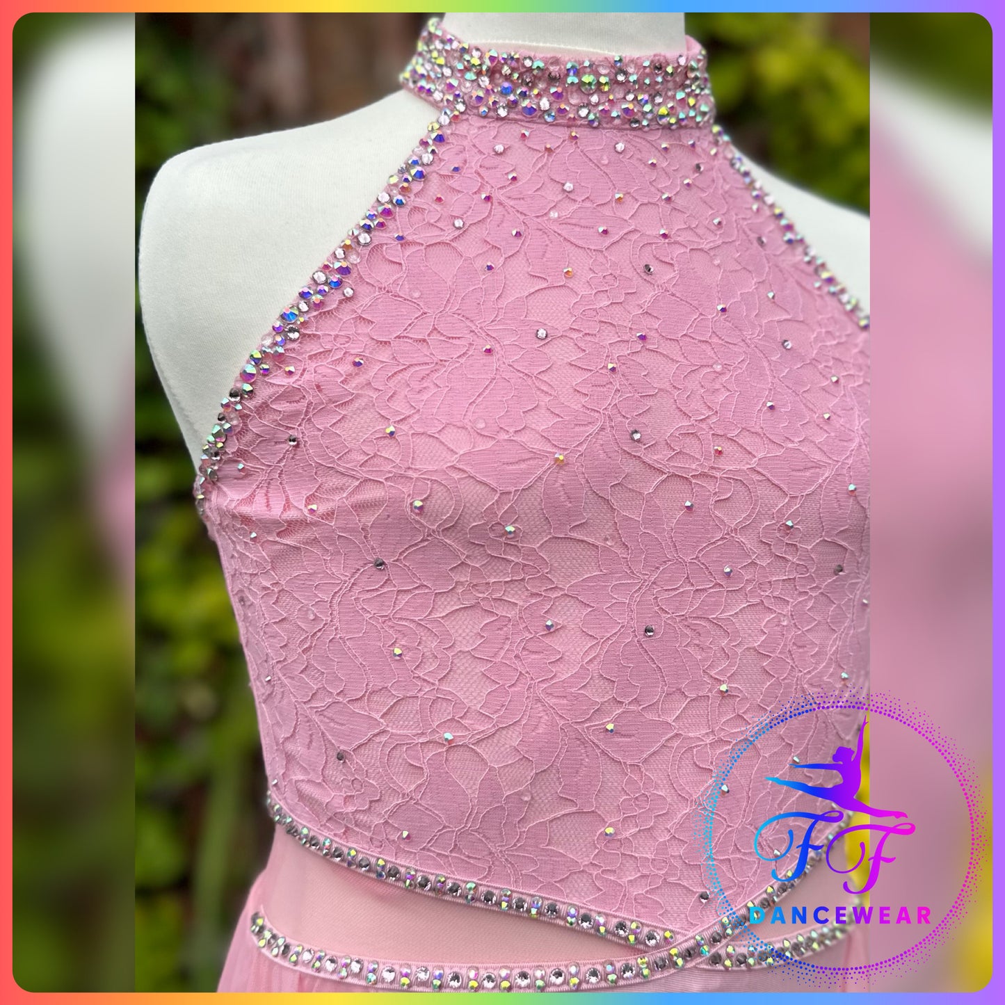 SEMI-BESPOKE Pink Lace Stoned Lyrical / Contemporary Dance Costume (11/12 yrs)