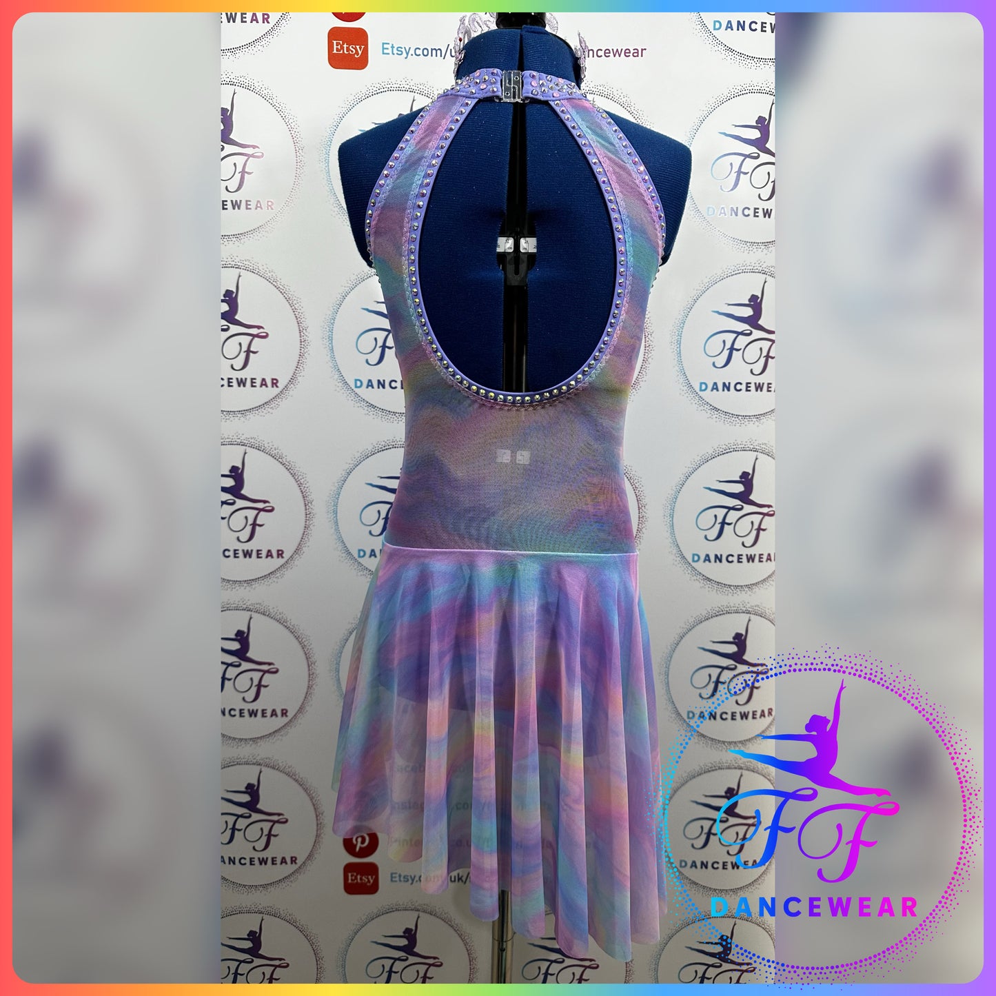 BESPOKE Lilac & Pastel Rainbow Stoned Lyrical / Contemporary Dance Costume (Size 2 - 9/10 yrs)