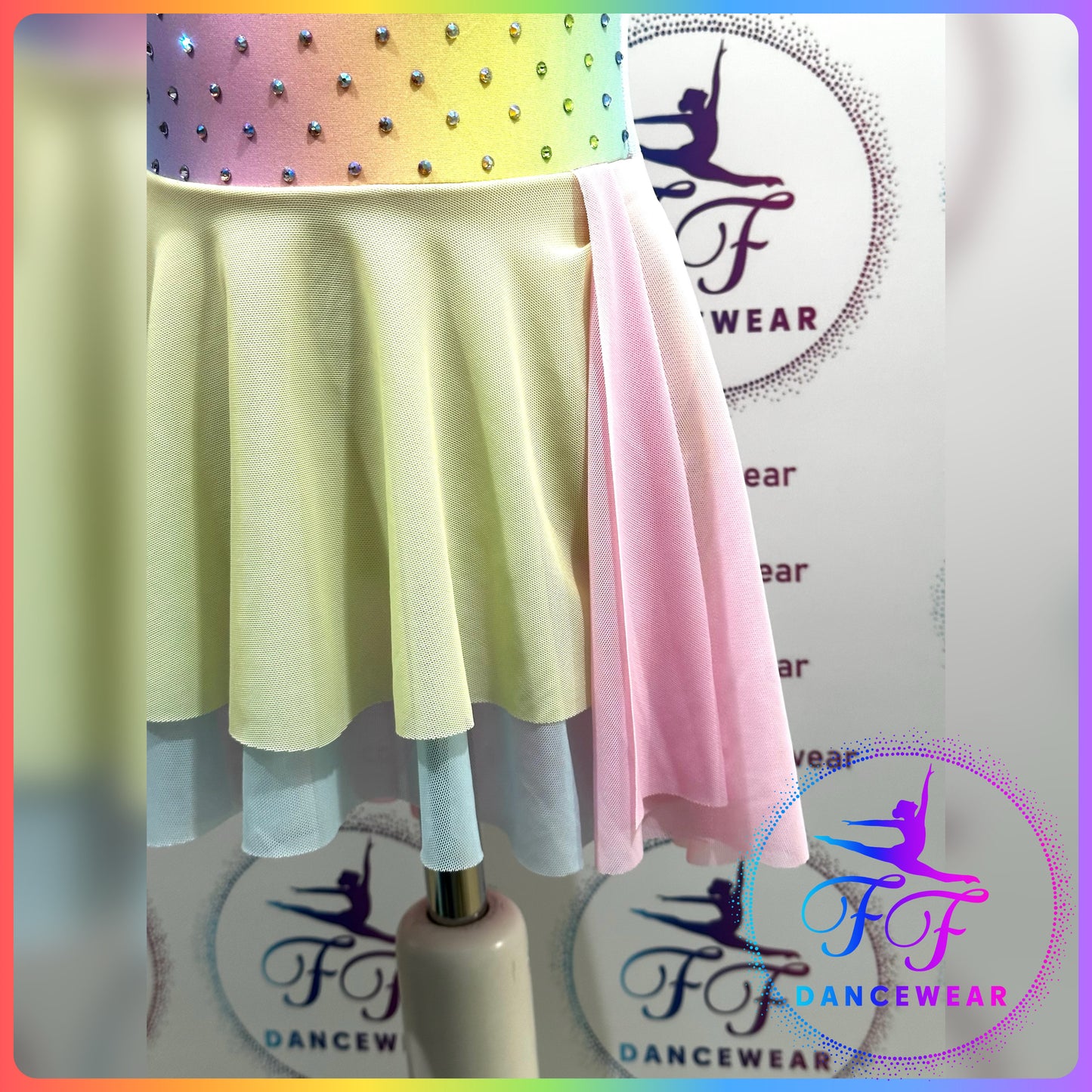 BESPOKE Pastel Rainbow Stoned Lyrical / Contemporary Dance Costume (Size 0 - 5/6 yrs)