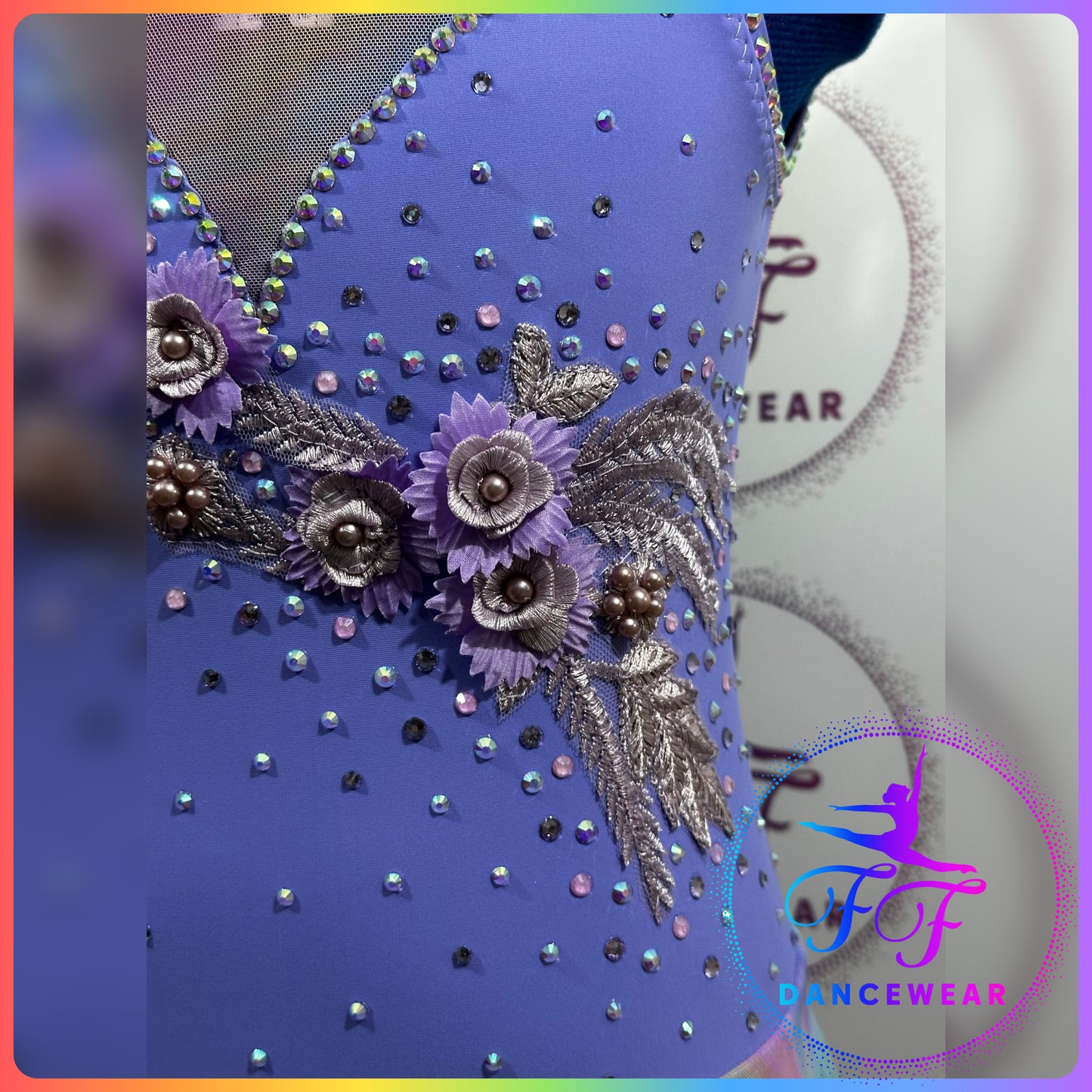 BESPOKE Lilac & Pastel Rainbow Stoned Lyrical / Contemporary Dance Costume (Size 2 - 9/10 yrs)