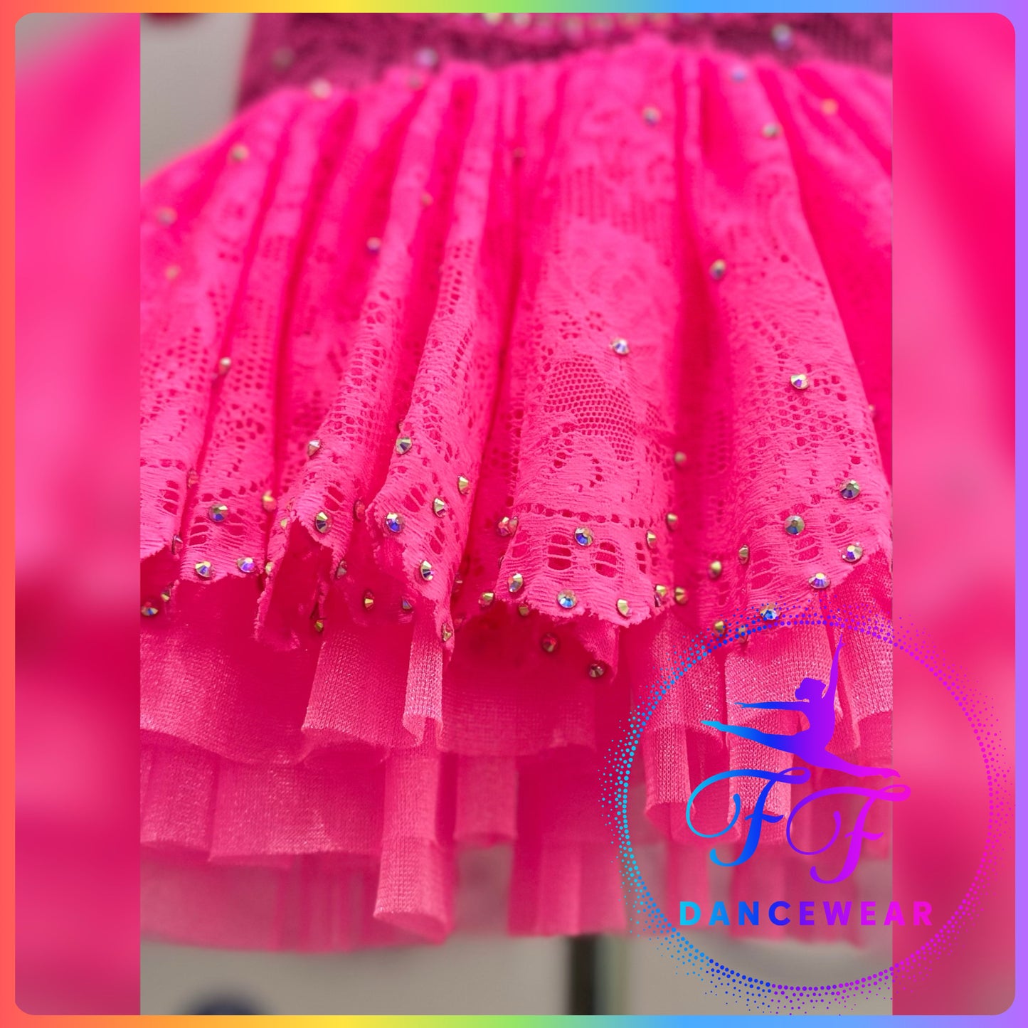 BESPOKE Neon Pink Lace Stoned Modern / Tap / Jazz Dance Costume (Size 1 - 7/8 yrs)