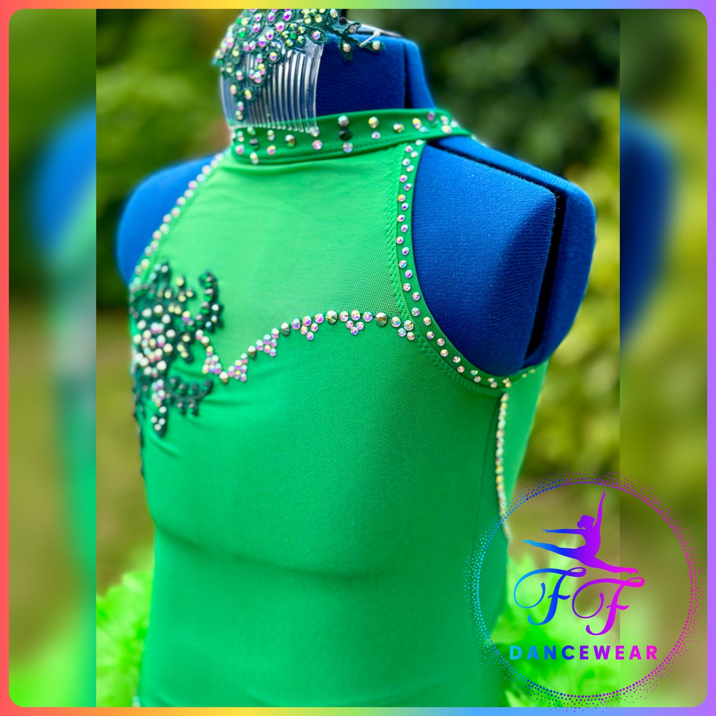 BESPOKE Emerald Green Stoned Modern / Tap Dance Costume (9/10 yrs)