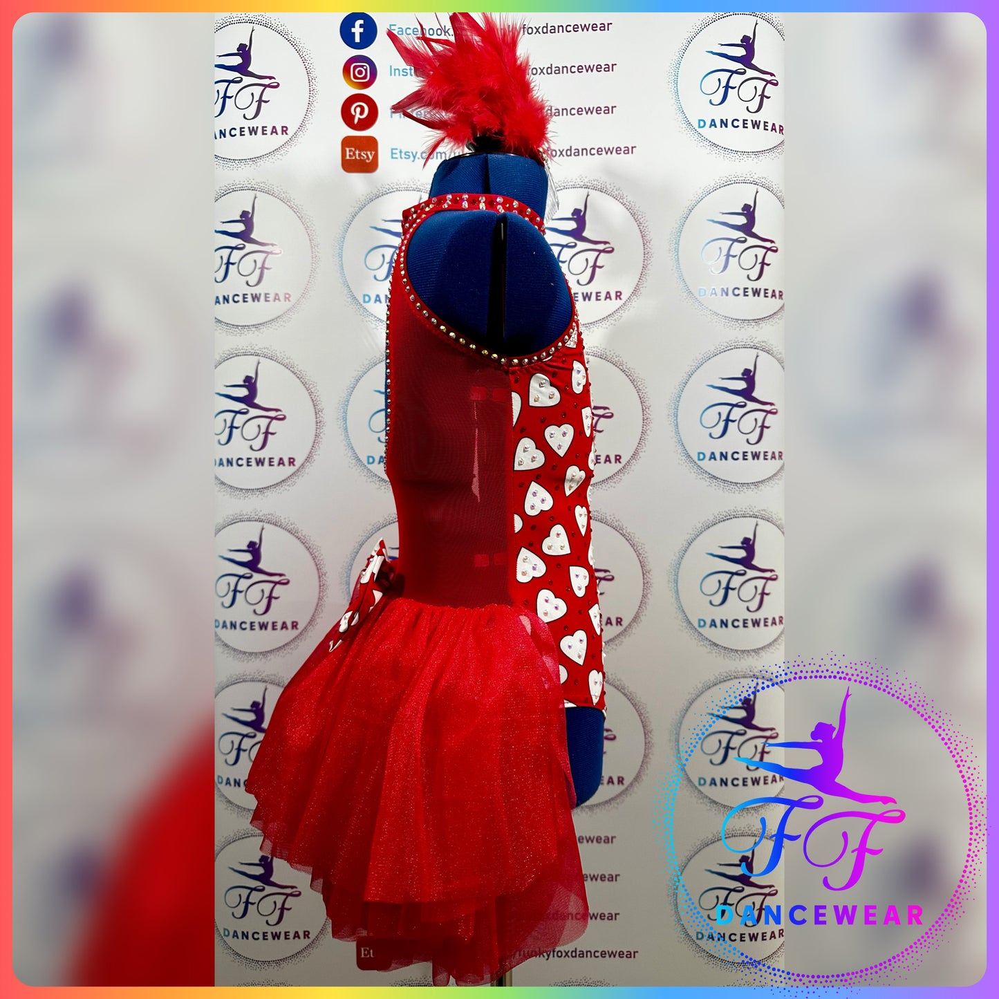 BESPOKE Red Heart Stoned Modern / Tap / Jazz Dance Costume (Size 2 - 9/10 yrs)