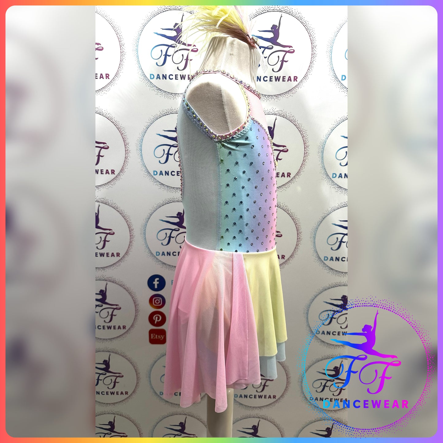 BESPOKE Pastel Rainbow Stoned Lyrical / Contemporary Dance Costume (Size 0 - 5/6 yrs)