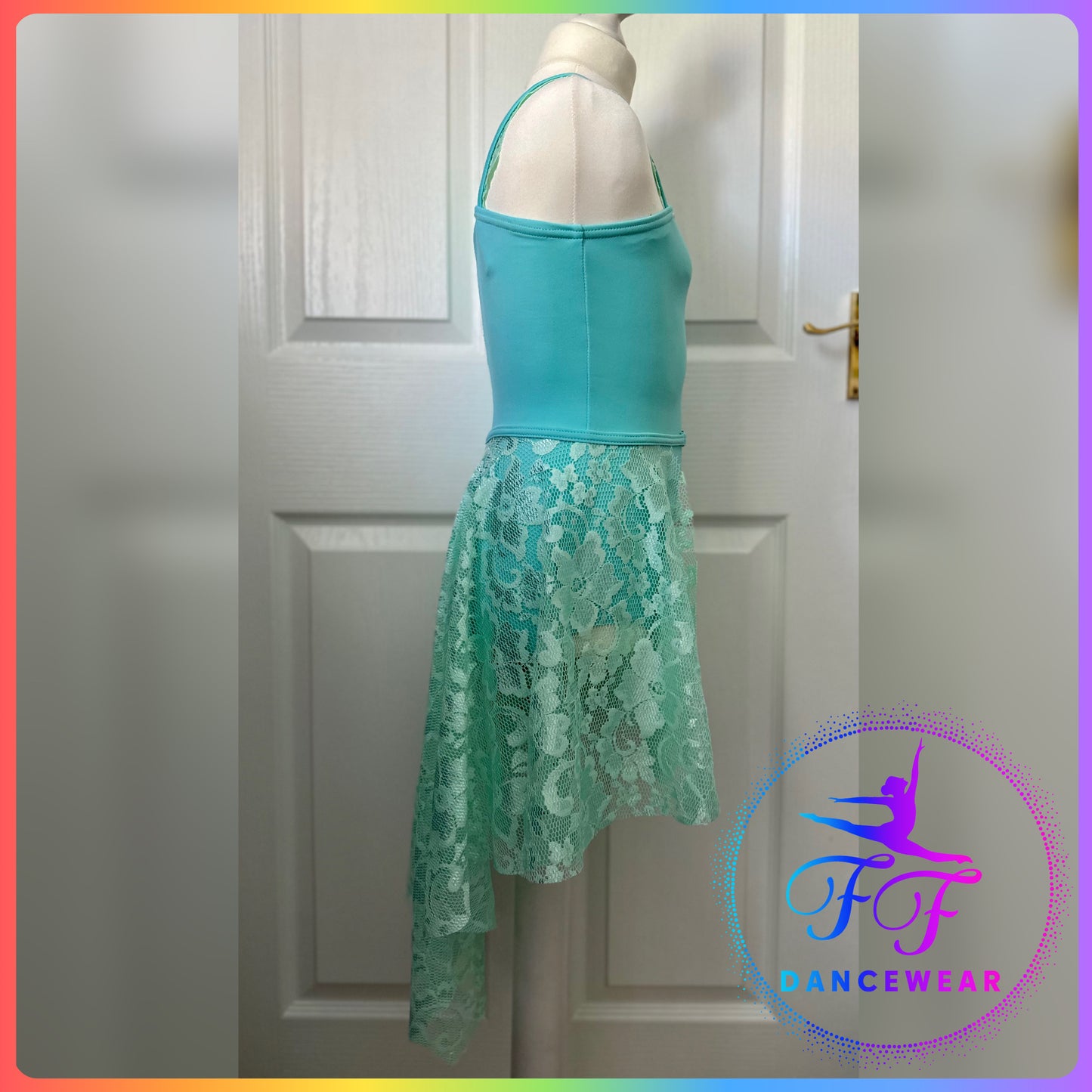 Mint Asymmetrical Leotard and separate open Lace Skirt Lyrical / Contemporary Dance Costume (Size 3a - 11/12 yrs)
