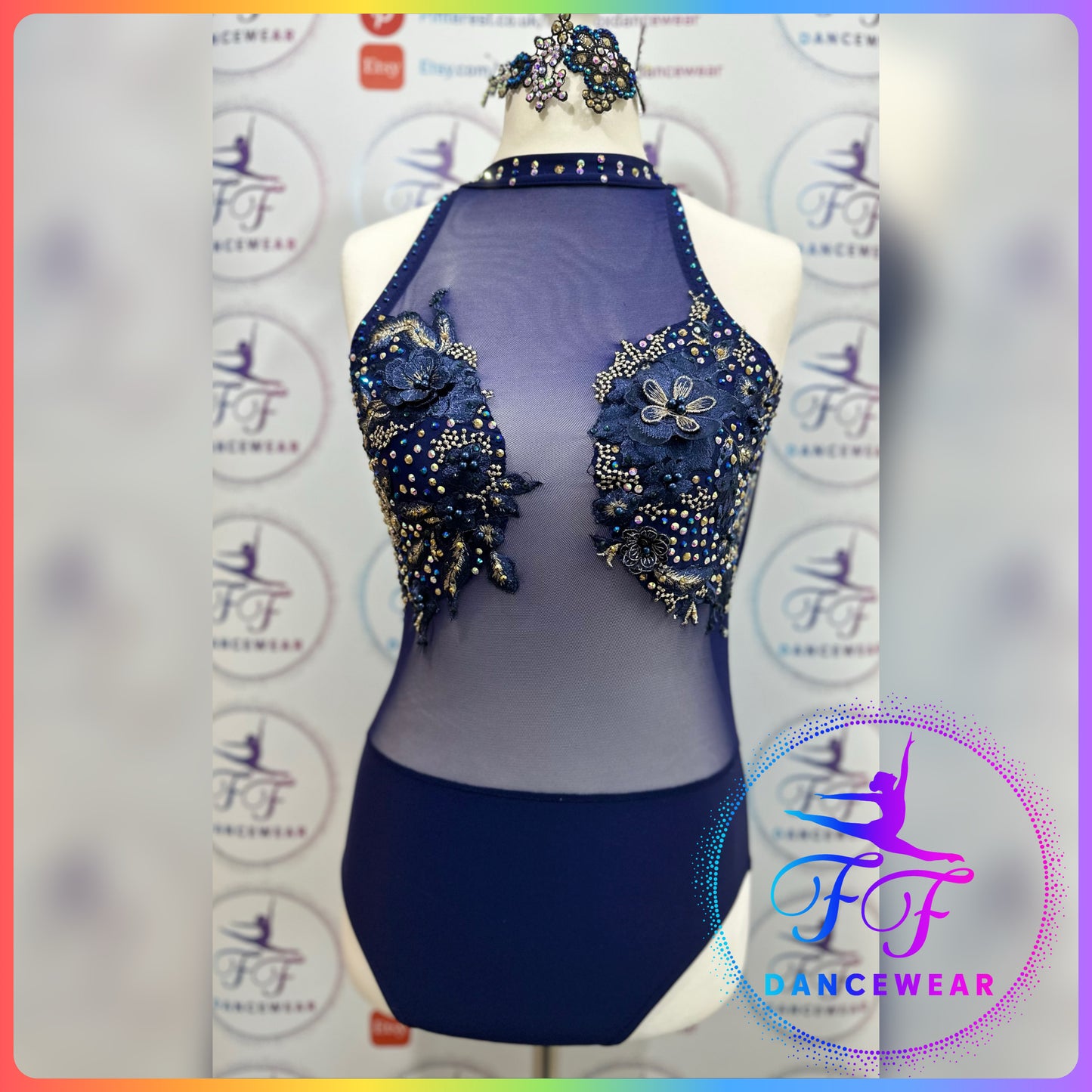 BESPOKE Navy Blue Stoned Lyrical / Contemporary Dance Costume (Adult Small)