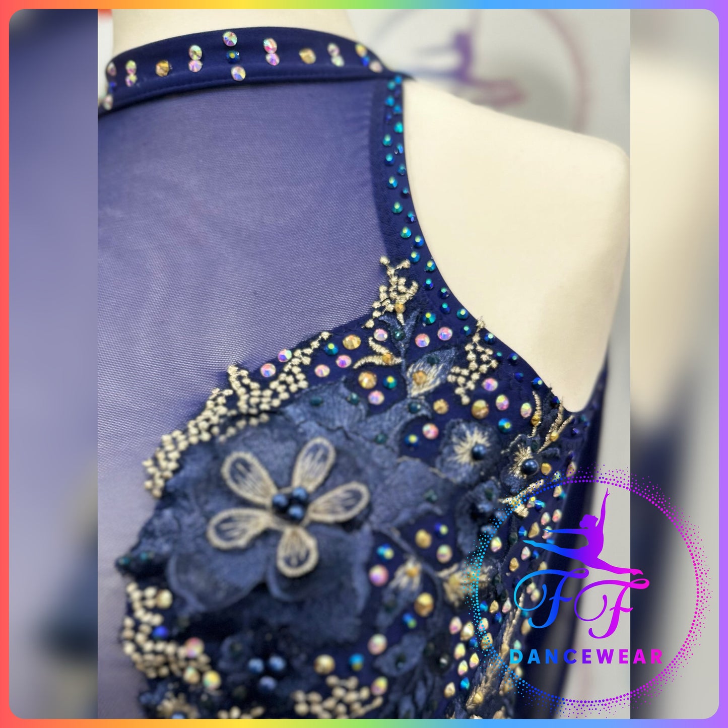 BESPOKE Navy Blue Stoned Lyrical / Contemporary Dance Costume (Adult Small)