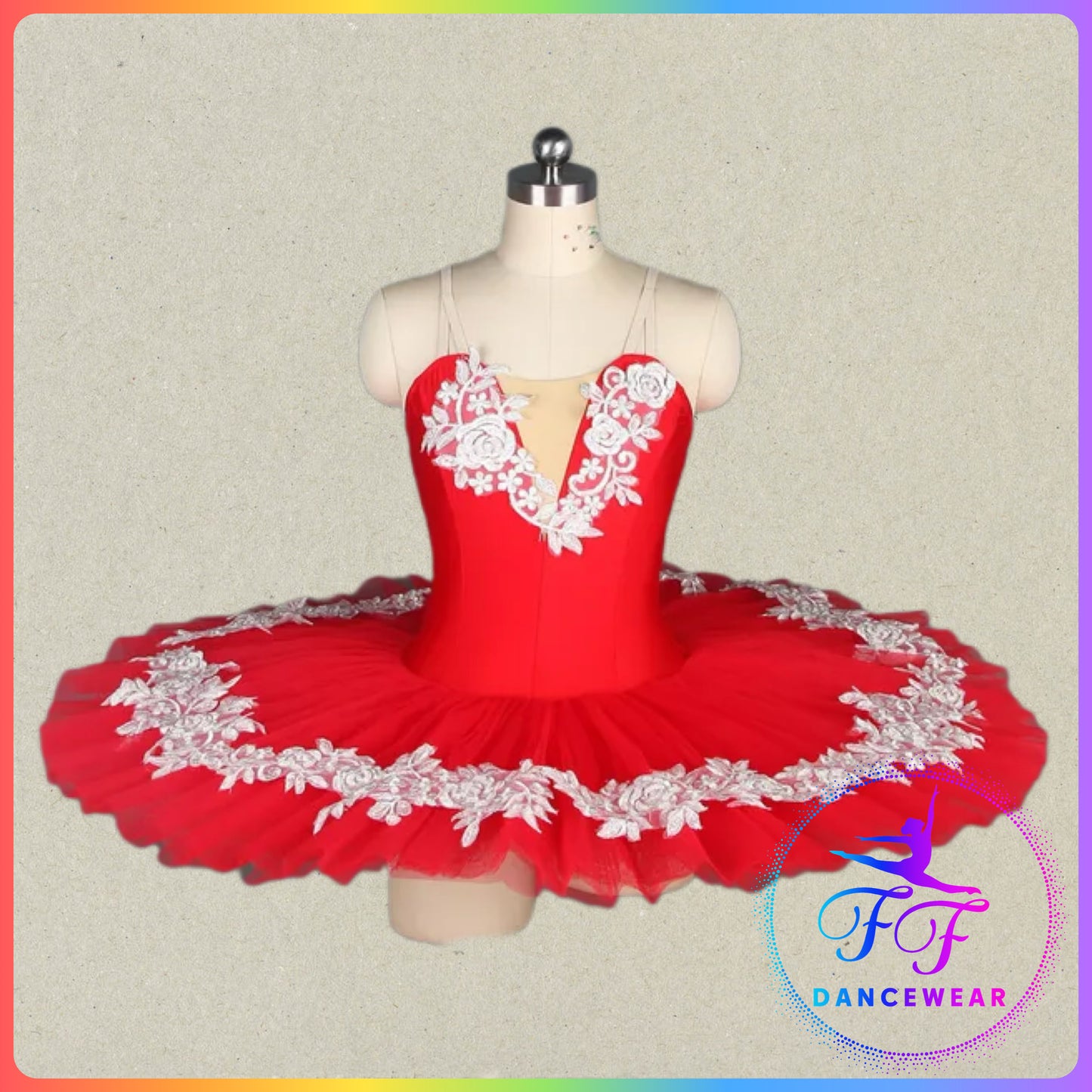 Red Floral Trim Professional Ballet Pancake Tutu (Child & Adult Sizes)