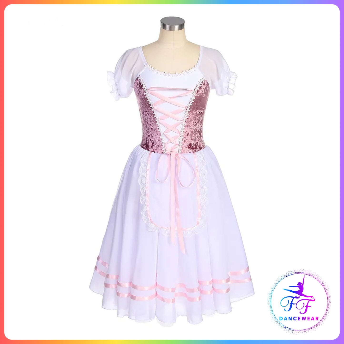 Pink & White Puff Sleeve Ballet Dress (Child & Adult Sizes)