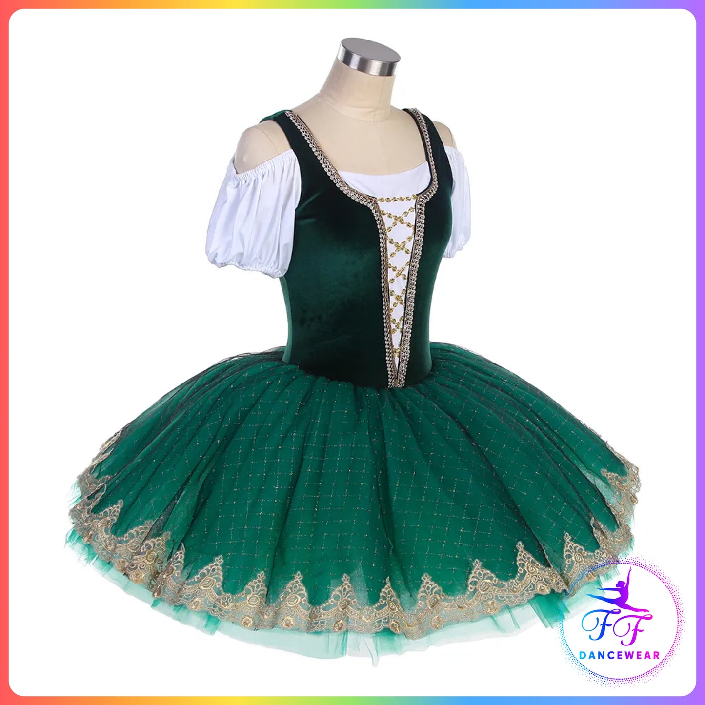 Green Velvet Cold Shoulder Style Bell Ballet Tutu (Child & Adult Sizes)