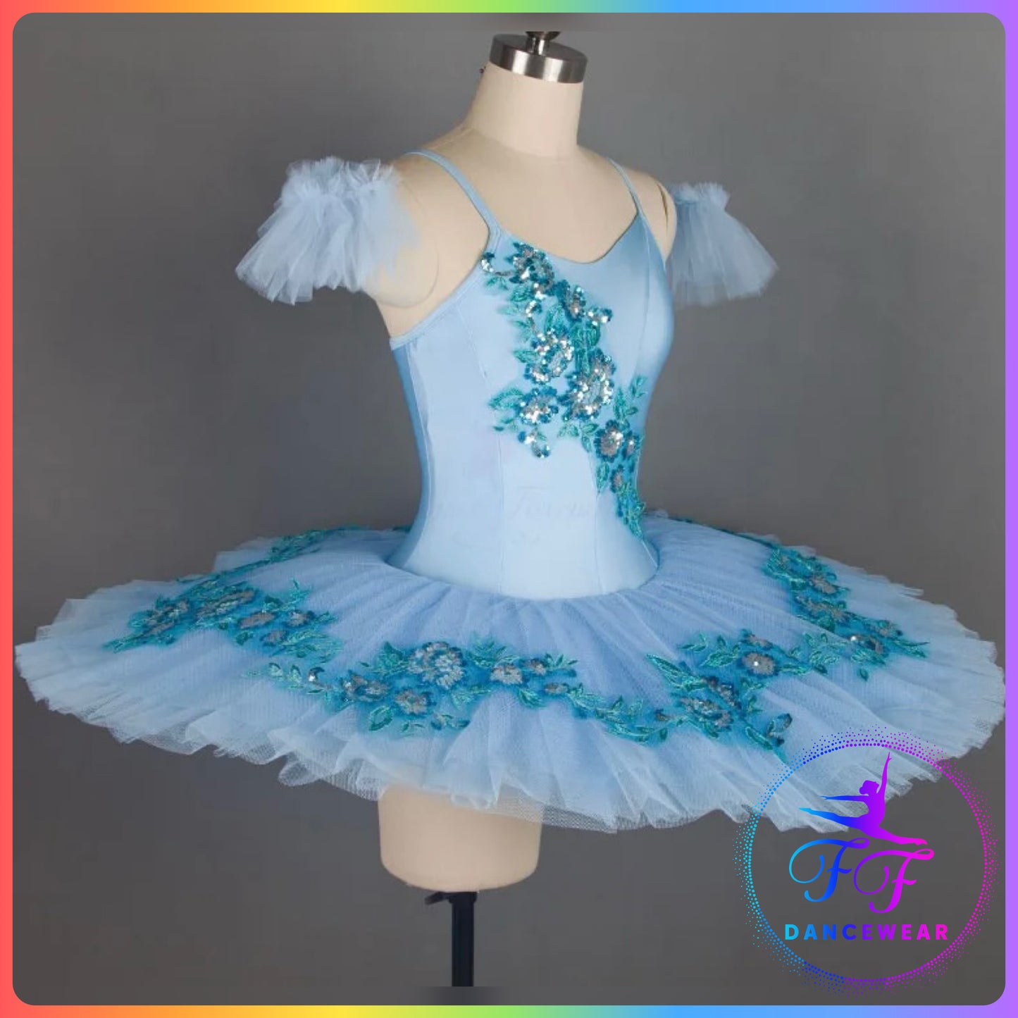 Blue Sequin Floral Stretch Professional Ballet Pancake Tutu (Child & Adult sizes)
