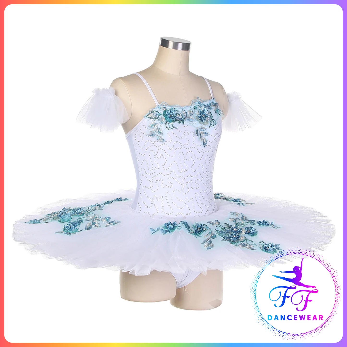 White Sequin Floral Stretch Professional Ballet Pancake Tutu (Child & Adult sizes)