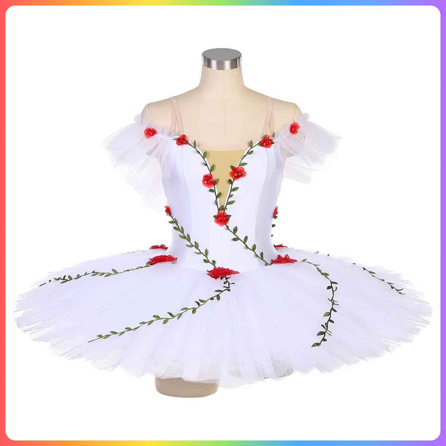 White with Red Flowers Professional Ballet Pancake Tutu (Child & Adult Sizes)