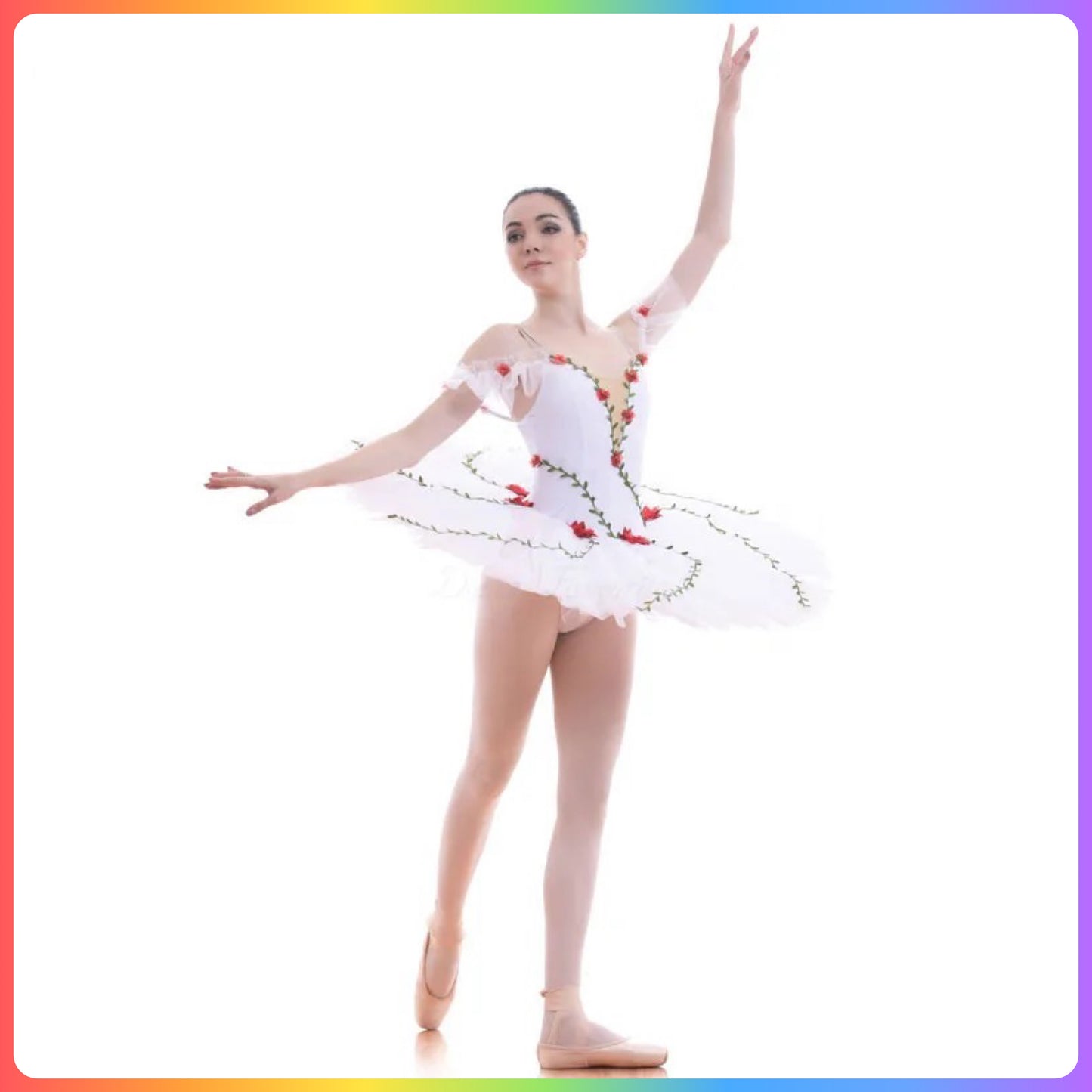 White with Red Flowers Professional Ballet Pancake Tutu (Child & Adult Sizes)