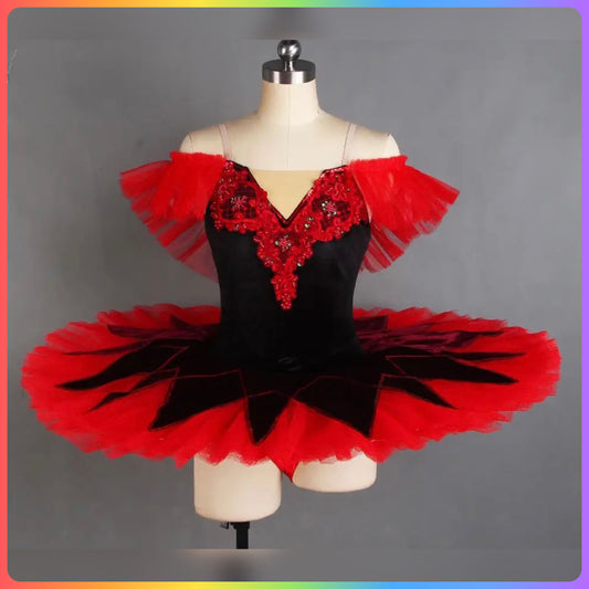 Red & Black Velvet Professional Ballet Pancake Tutu (Child & Adult Sizes)