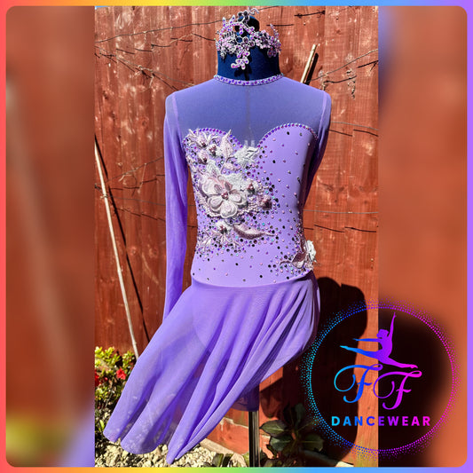 BESPOKE Lilac Purple Stoned Lyrical / Contemporary Dance Costume (Size 1 - approx. 7/8 yrs)