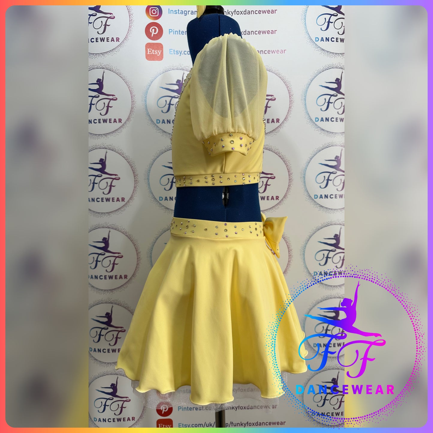 BESPOKE Lemon Yellow Stoned Modern / Tap / Jazz Dance Costume (Size 1 - approx. 7/8yrs)