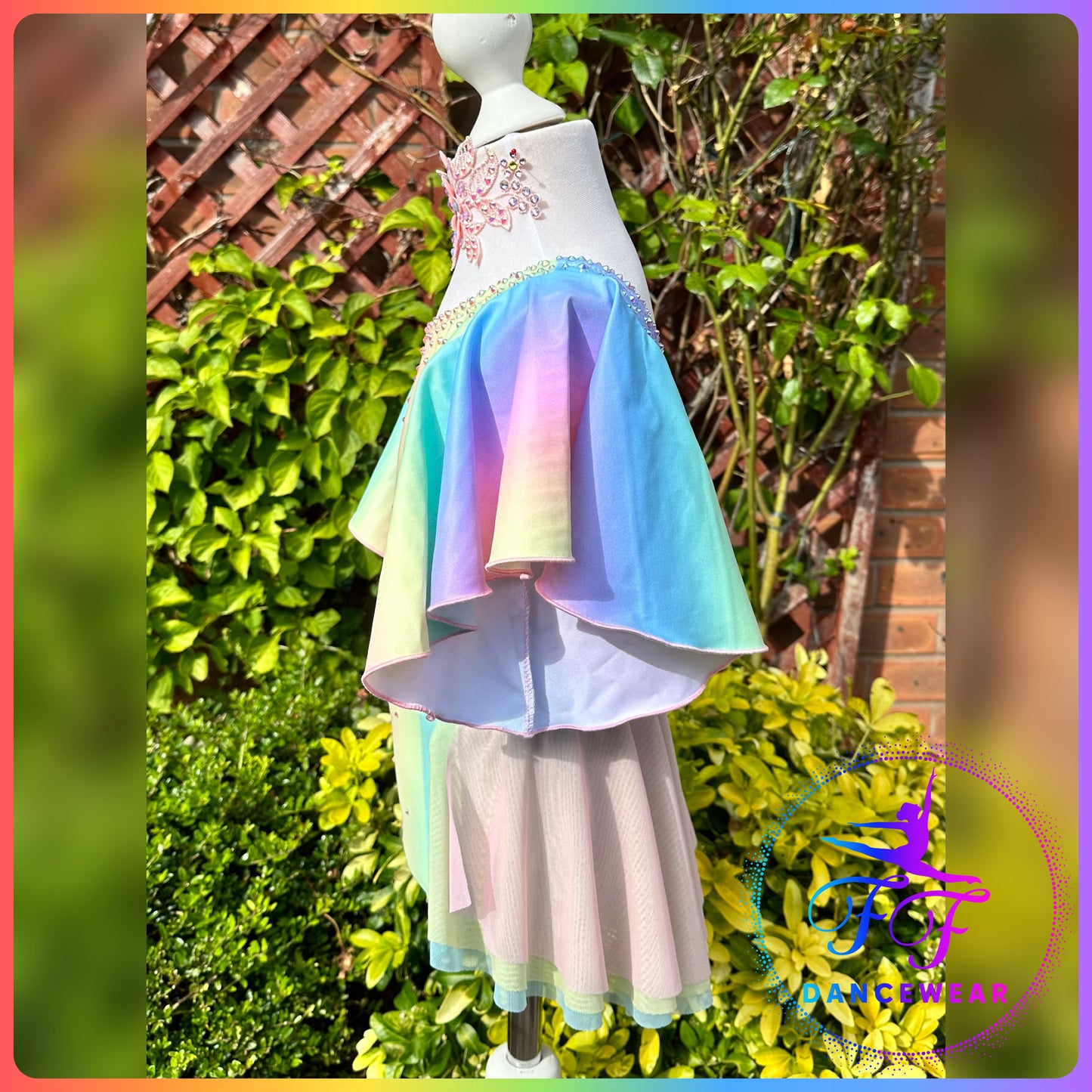 BESPOKE Pastel Rainbow Stoned Lyrical / Contemporary Dance Costume(Size 0 - 5/6 yrs)
