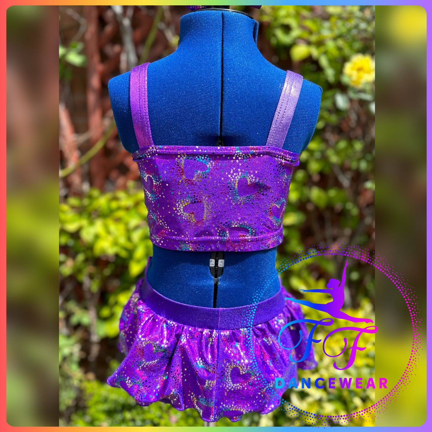 BESPOKE Metallic Purple and Rainbow Hearts Modern / Tap Dance Costume (Size 1 - approx. 7/8 yrs)