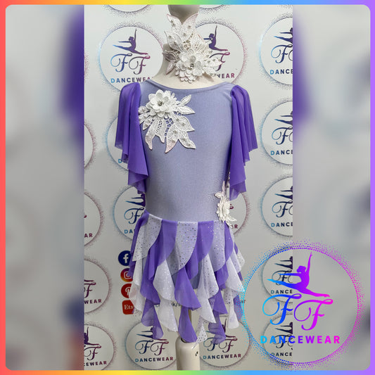 BESPOKE Lilac Lyrical / Contemporary Dance Costume Waterfall Skirted Leotard (Size 0 - 5/6 yrs)