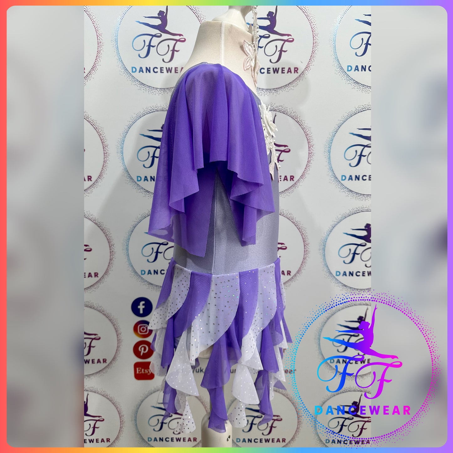 BESPOKE Lilac Lyrical / Contemporary Dance Costume Waterfall Skirted Leotard (Size 0 - 5/6 yrs)