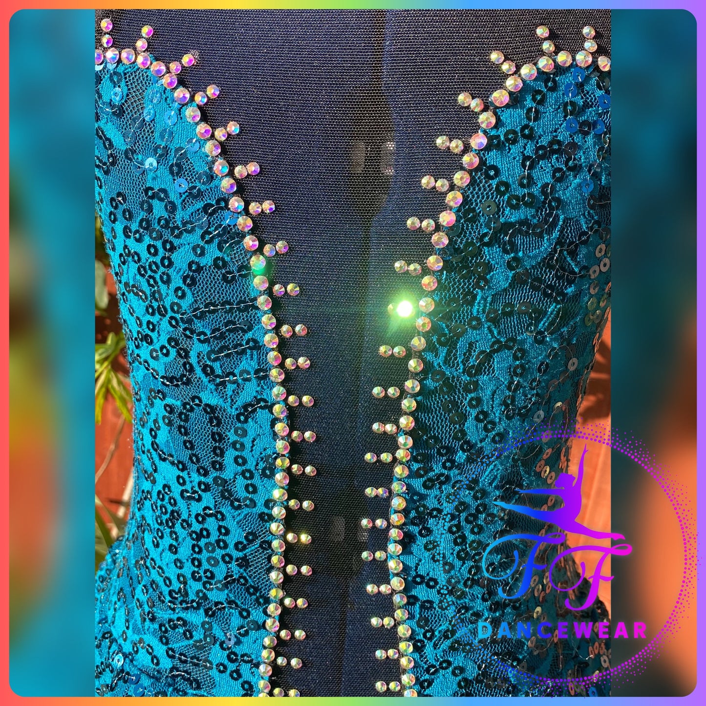 Teal Stretch Sequin Lace Bespoke Modern / Tap Dance Costume (Size 1 7/8yrs)