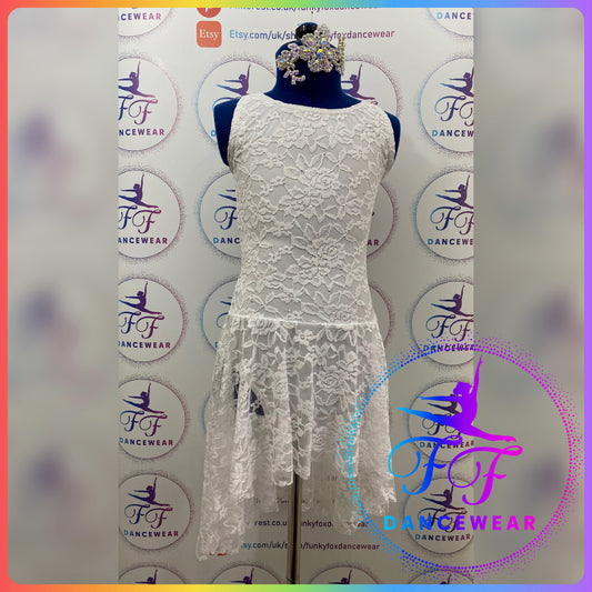 White Lace Bespoke Stoned Lyrical / Contemporary Dance Costume (Size 1 - 7/8yrs approx)