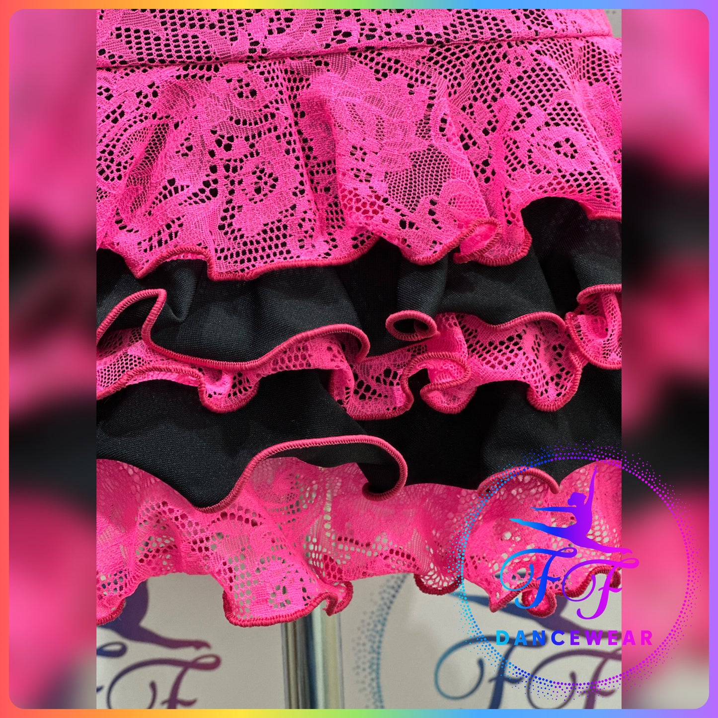 Neon Pink Lace & Black Modern / Tap / Jazz Dance Costume (Size 1 - 7/8 yrs approx)