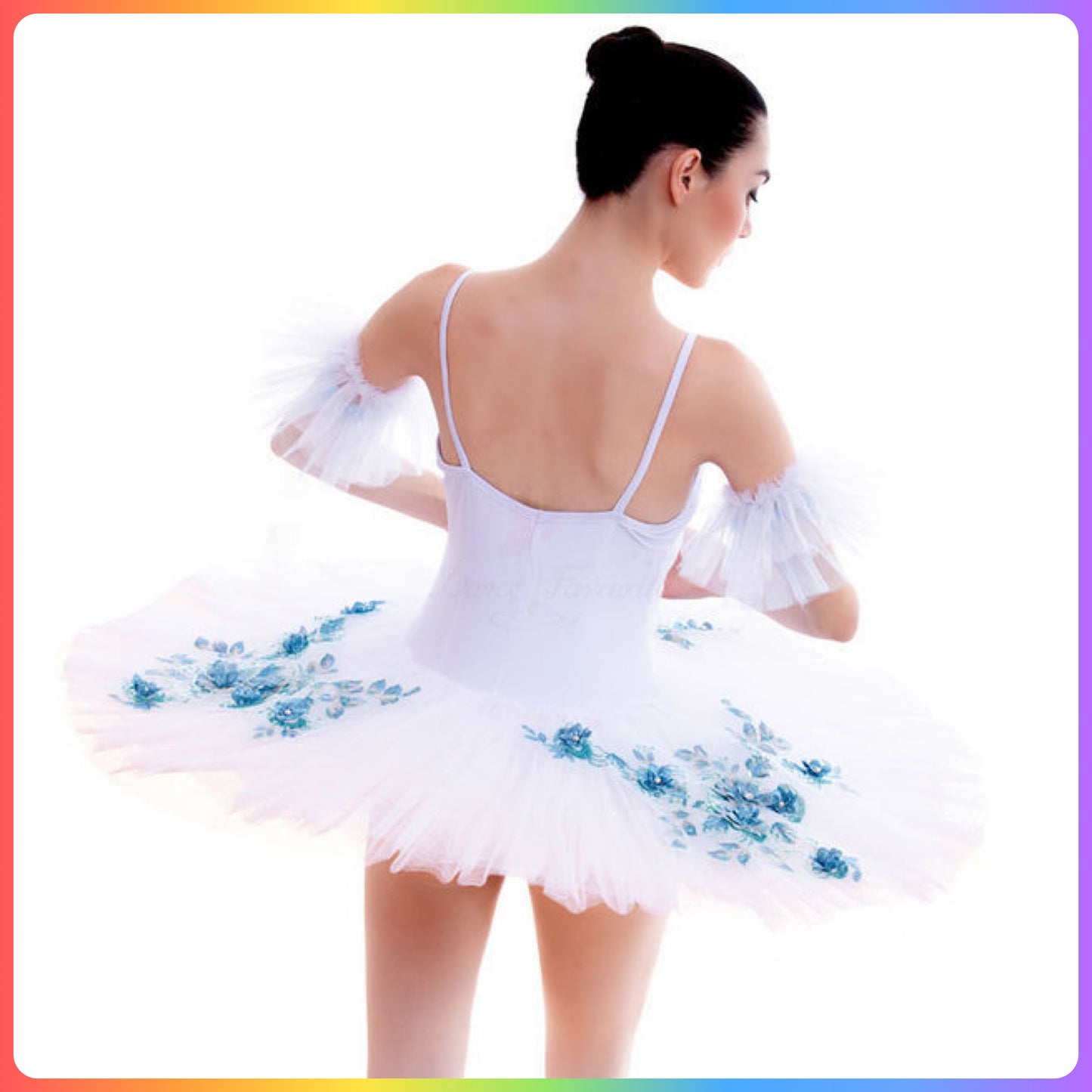 White / Blue Floral Professional Ballet Pancake Tutu (Child & Adult Sizes)