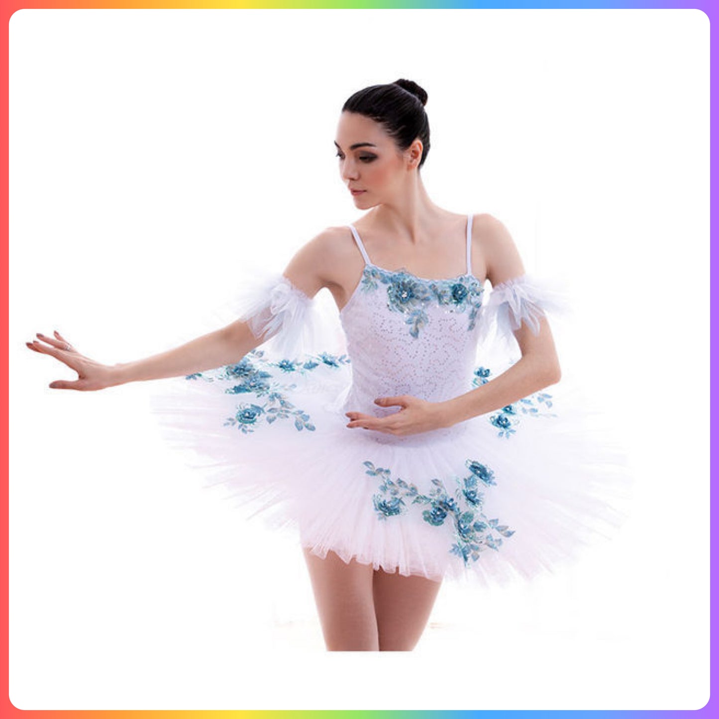 White / Blue Floral Professional Ballet Pancake Tutu (Child & Adult Sizes)