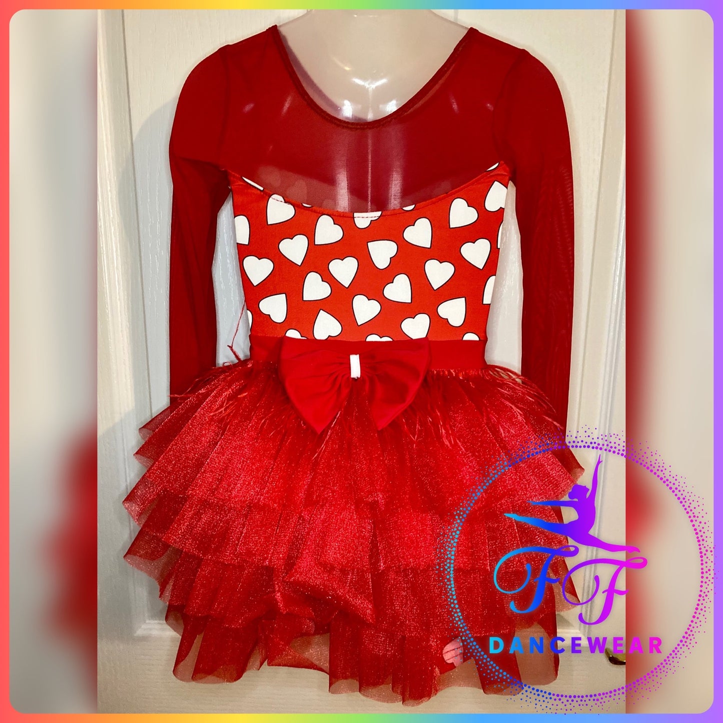 Red Hearts Modern / Tap / Jazz Dance Costume (Size 1 - 7/8 yrs)